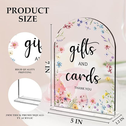 Cards And Gifts Sign, Arch Acrylic Wedding Sign, 5x7 Inch, Wedding Sign Decoration for Wedding Reception & Event Party Table, Bridal Shower Baby Shower Favors for Guests (Flower)
