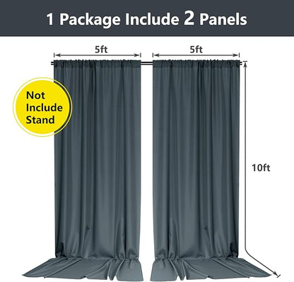 MYSKY HOME 10ft x 10ft Bluish Grey Curtains for Parties, Weddings, Stage, 5ft x 10ft, 2 Panels