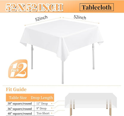 fani 12 Pack Square Tablecloth 52 x 52 Inch, White Tablecloth for Square Table, Washable Polyester Table Cloth, Fabric Table Cover for Wedding Parties Restaurant Buffet