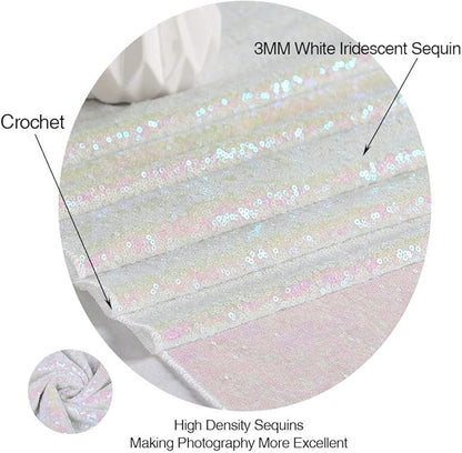 Eternal Beauty White Iridescent Sequin Backdrop, 8x8 Ft Glitter Background Curtains for Shimmer Photography Party Wedding Birthday Back Drop Decor