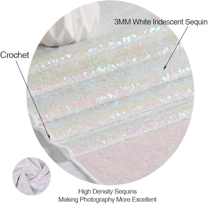Eternal Beauty White Iridescent Sequin Backdrop, 6x6 Ft Glitter Background Curtains for Shimmer Photography Party Wedding Birthday Back Drop Decor