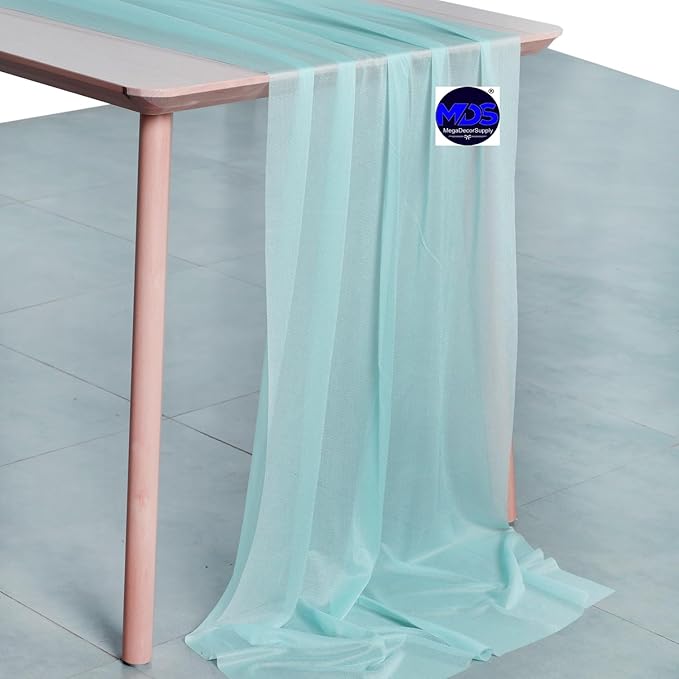 MDS 25 Pack 10ft Chiffon Table Runner 29 x 120 Inches Sheer Wedding Runner Romantic Rustic Table Runner for Wedding Decorations, Birthday Parties, Bridal Shower Party Arch Decor - Teal