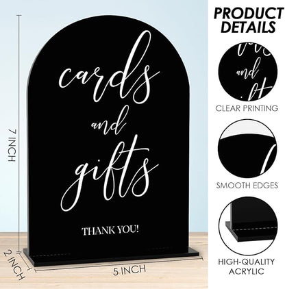Black Cards and Gifts Sign, Wedding Engagement Bridal Shower Baby Shower Party Decor for Reception Reception, Weddings Acrylic Sign