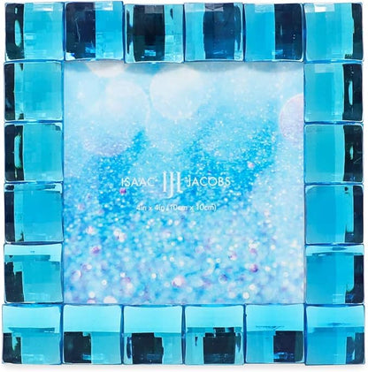 Isaac Jacobs Decorative Sparkling Turquoise Jewel Picture Frame, Photo Display & Home Décor (4x4, Turquoise)