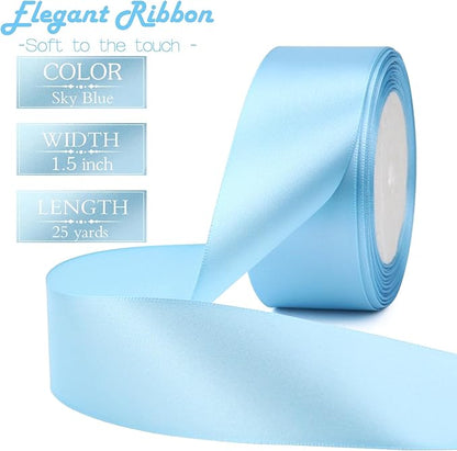 Sky Blue Solid Satin Ribbon 1-1/2 Inch 25 Yards Solid Polyester Fabric Ribbon for Gift Wrapping Wedding Christmas Baby Shower Birthday Party Decoration Handmade Immortal Flower Craft