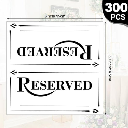 300 Pcs Paper Table Reserved Sign with Name Line Reserved Seating Signs Bulk Double Sided Signs for Reserving Seats Restaurant Wedding Reception Church Board Business Meeting (White Black)