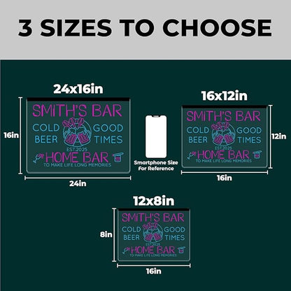 Custom Bar Neon Sign Personalized LED Signs for Man Cave Cool Home Bar Lighted Acrylic Table for Men Lounge Workshop Garage Poker Billiards Tavern Wall Decor Gifts