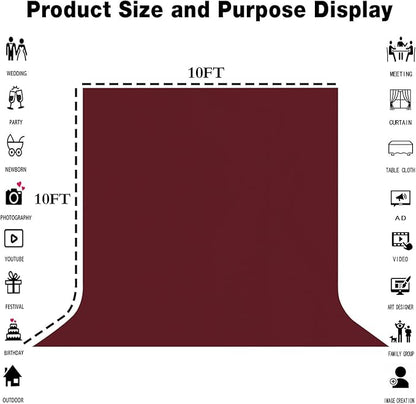 10x10FT Wine Red Screen Backdrop for Photography Burgundy Red Backdrop for Photoshoot Studio Screen Video Recording Curtain