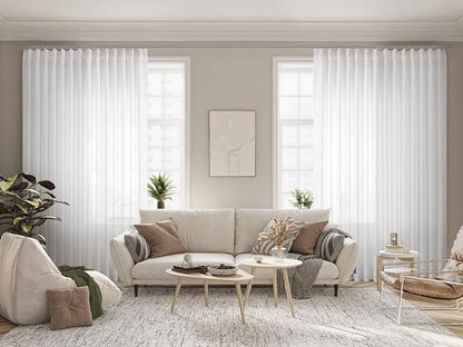 Vision Home White Pinch Pleated Semi Sheer Curtains Textured Light Filtering Window Curtains 120 inch for Living Room Bedroom Patio Rayon Blended Pinch Pleat Drapes with Hooks 1 Panel 10ft 80"Wx120"L