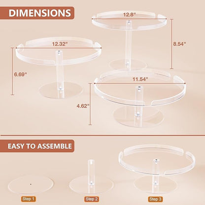 Acrylic Cupcake Stand, Clear Dessert Dessert Table Display Set, Cupcake Tower Holder Display with Base for Wedding, Party, Baby Shower, 3 Set Round, Transparent