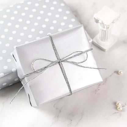 WRAPAHOLIC Reversible Wrapping Paper - Mini Roll - 17 Inch X 33 Feet - Silver Print and Polka Dot Design for Birthday, Holiday, Wedding, Baby Shower