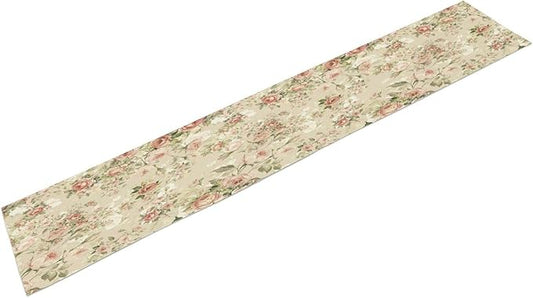 Lovely Rose Table Runner, Red and White Vintage Rose Delicate Floral Natural Pattern Long Table Restaurant Kitchen Holiday Party Decoration,13in（33cm） W * 36in（92cm） L