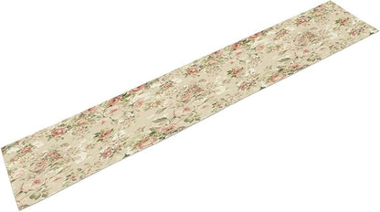 Lovely Rose Table Runner, Red and White Vintage Rose Delicate Floral Natural Pattern Long Table Restaurant Kitchen Holiday Party Decoration,13in（33cm） W * 60in（152cm） L
