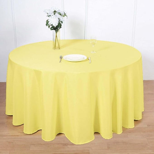 Efavormart Round Tablecloth, 120 Inch Stain & Wrinkle Resistant Washable Table Cloth, Decorative Polyester Fabric Table Cover for Banquet, Wedding, Dining - Yellow