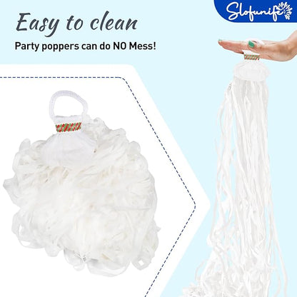 No Mess Streamers 100pack, White Confetti Poppers,Hand Throw Party Poppers No Mess for Birthday, Graduation, Wedding Send Off, Engagement Party Favors（White 100Pack）