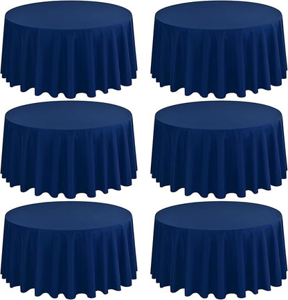 6 Pack Round Tablecloths - 90 Inch, Navy Blue Polyester Table Cover, Stain and Wrinkle Resistant Washable Fabric, Wedding Banquet Parties