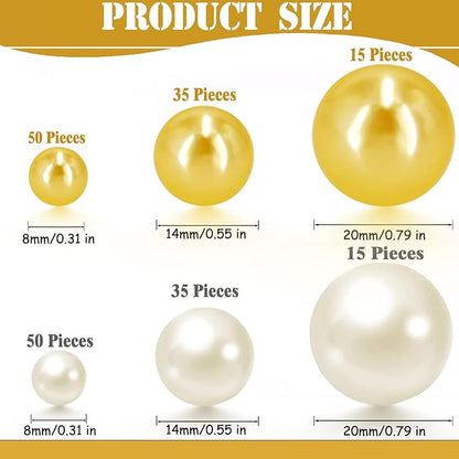 200 Pcs Vase Filler Beads Gold and White Pearl Beads for Vase No Hole Pearls for Centerpieces Vases DIY Home Table Party Decor DIY Wedding 8/14/20mm