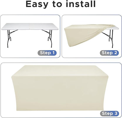 Nasitos Fitted Table Covers Stretch Spandex - 72 x 30 Inch - 4 Pack Beige Rectangle Table Clothes for 6 Foot Folding Tables, Wrinkle Resistant Tablecloths for Banquet, Trade Show, Craft Show