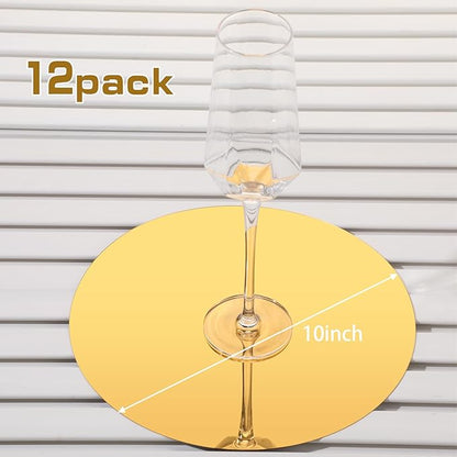 Thyle 12 Pcs 10 Inch Acrylic Round Mirrors for Tables Centerpieces Circle Mirrors Candle Plates for Wall Wedding Table Centerpieces for Baby Shower Party, Thickness 1 mm (Gold)