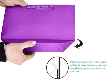 HUAPRINT Gift Bags with Handles,7.48×3.54×7.9 inches,Party Favor Bags with Bow Ribbon,12Pcs Purple Paper Bags for Birthday Wedding Bridesmaid Present Celebration Holiday