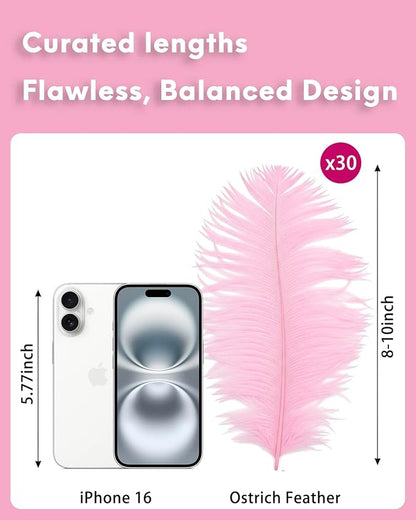 NEWONG 30pcs Light Pink Ostrich Feathers Natural Bulk 8-10inch（20-25cm) Vase Craft Wedding Home Party Centerpieces Christmas Day coquettish Valentine's Day Decoration
