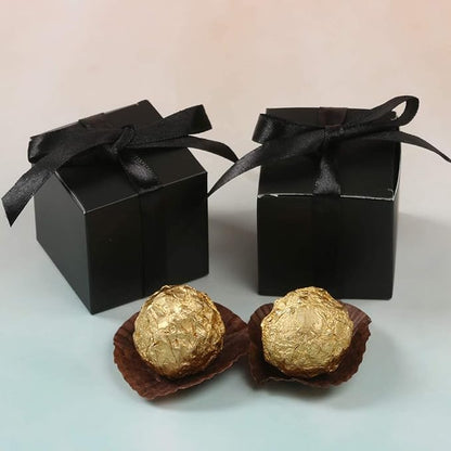 COTOPHER 25pcs Wedding Favor Boxes, Paper Gift Boxes 3x3x3 Inches Small Gift Boxes with Ribbons for Gifts, Crafting, Cupcake, Candy, Bridesmaid Proposal Boxes