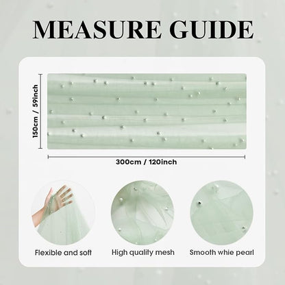 Artoid Mode Pearl Grass Green Gauze Table Runner 59x120 Inch , Seasonal Sheer Kitchen Dining Holiday Wedding Birthday Baby Shower Table Decor for Home Party
