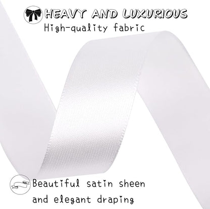 White Solid Satin Ribbon 1 Inch 25 Yards Solid Polyester Fabric Ribbon for Gift Wrapping Wedding Christmas Baby Shower Birthday Party Decoration Handmade Immortal Flower Craft