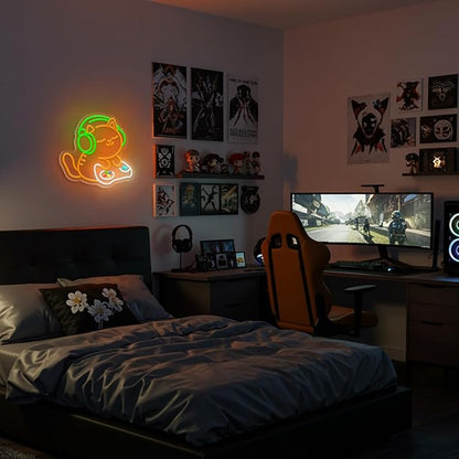 Cat Gamer Neon Sign,Cat with Headphones Led Sign,Neon Signs for Wall Decor,LED Gaming Neon Light for Boys Room,Game Room,Bedroom Decor,Anime Neon Wall Light for Mancave