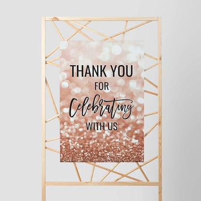 Andaz Press Extra Large Wedding Easel Board Party Sign, 12x18-inch, Glitzy Faux Rose Gold Glitter, Thank You for Celebrating With Us, 1-Pack