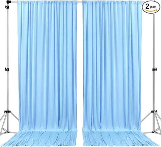 AK TRADING CO. 10 feet Wide x 12 feet Long IFR Polyester Backdrop Drapes Curtains Panels with Rod Pockets - Wedding Ceremony Party Home Window Decorations - (Light Blue)