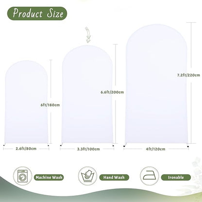 7.2FT White Arch Backdrop Cover - Polyester Fitted Wedding Arch Stand Covers Round Top Chiara Backdrop Arch Cover for Birthday Party Banquet Photo Background Decoration