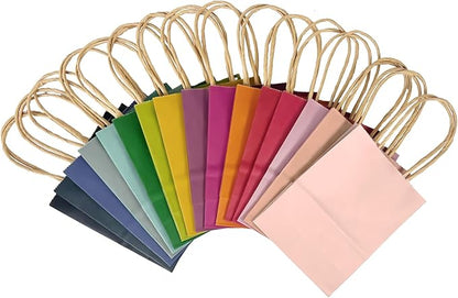 qiqee 200Pcs Paper Gift Bags with Handles - 4.5"×2.5"×6" Mini Party Favor Bags Multiple Uses - 16 Solid Colors