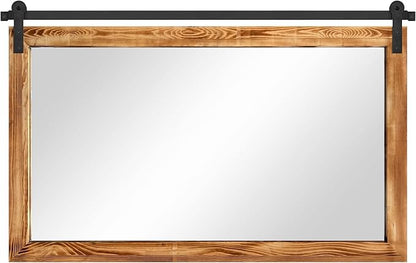 COGOOD Farmhouse Bathroom Mirror - 49 x 30 Rustic Wood Framed Wall Barn Door Mirror for Entryway, Living Room, Entryway Wall Decor (Brown)