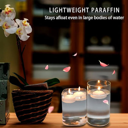 24 Pack Floating Candles, Smoke-Free and odorless, Burning continuously for 5-6 Hours, White, 2-inch Floating Candles, Suitable for Valentine's Day, Weddings, Holidays, Home Decoration……