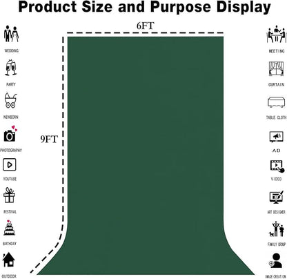 6x9FT Dark Green Screen Backdrops for Photography, Virtual Green Screen Backdrop Pieces for Zoom Meetings, Curtains for Party Decoration Video Shooting