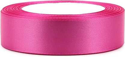 Hot Pink Solid Satin Ribbon 1 Inch 25 Yards Solid Polyester Fabric Ribbon for Gift Wrapping Wedding Christmas Baby Shower Birthday Party Decoration Handmade Immortal Flower Craft