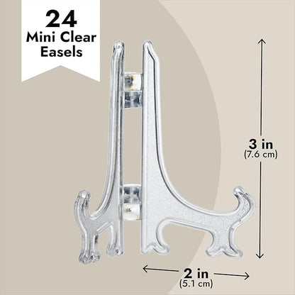 Juvale Mini Acrylic Easel Stands - 24-Pack, 3-Inch Clear Plastic - Display Stands for Collectibles, Trading Cards & Photos