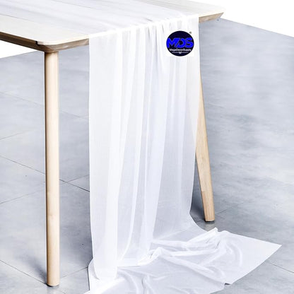 MDS 20 Pack 10ft Chiffon Table Runner 29 x 120 Inches Sheer Wedding Runner Romantic Rustic Table Runner for Wedding Decorations, Birthday Parties, Bridal Shower Party Arch Decor - White