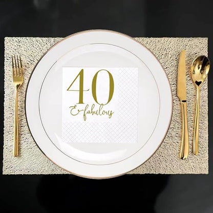 SharkBliss 40 and Fabulous Birthday Cocktail Napkins, 100 Pack Gold 40 and Fabulous Happy Birthday Cocktail Beverage Napkins for His Her Forty 40th Birthday | 2-Ply, 5x5" (40 and Fabulous Napkins)