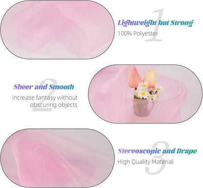 Crystal Organza Fabric Tulle 11 Inch by 50 Yards Sheer Tulle Rolls for DIY Craft Wedding Party Baby Shower Decor Gift Wrapping Party Supplies (Light Pink)