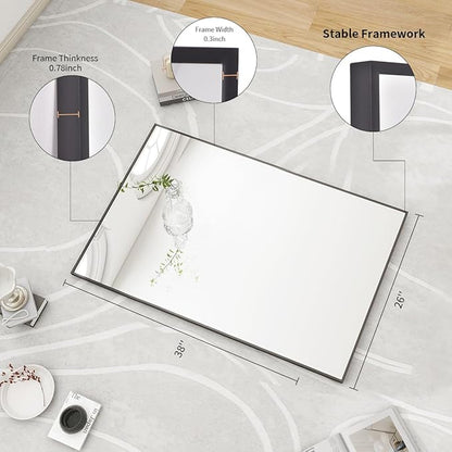 BEAUTYPEAK Black Bathroom Wall Mirror - 26" x 38" Rectangular Mirror with Metal Frame, Hangs Horizontal or Vertical for Living Room Bedroom Bathroom Entryway