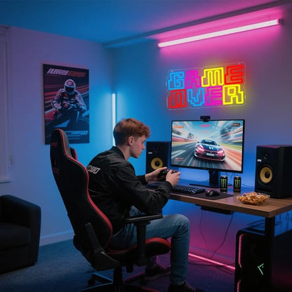 Game Room Neon Sign,Game Over Dimmable LED Light Signs for Wall Art Decor,Gamer Backdrop for Bedroom Club Party Man Cave,Gaming Gift for Boys Teen Men USB Powered（15.4"*7.9"）