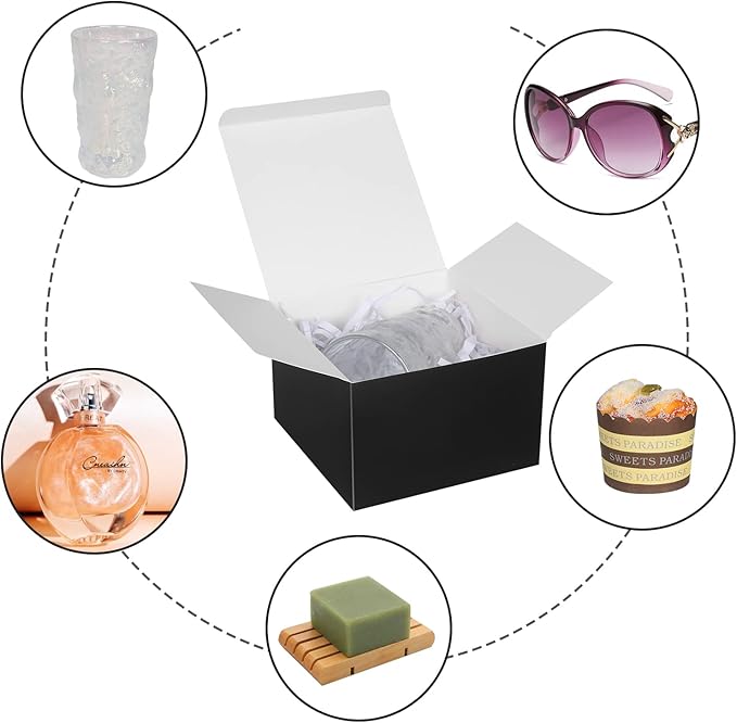 COTOPHER Small Gift Boxes 10 Pack 6x6x4 inches Black Gift Boxes with Lids for Gifts, Crafting, Wedding Party Favor, Cupcake Box, Candy, Bridesmaids Proposal Box