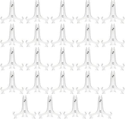 Juvale Mini Clear Acrylic Easel Stands - 24-Pack, 5.3-Inch, Clear Plastic - Mini Easel Sign Stand & Greeting & Place Card Display - Tabletop Photo Holders & Plate Holders