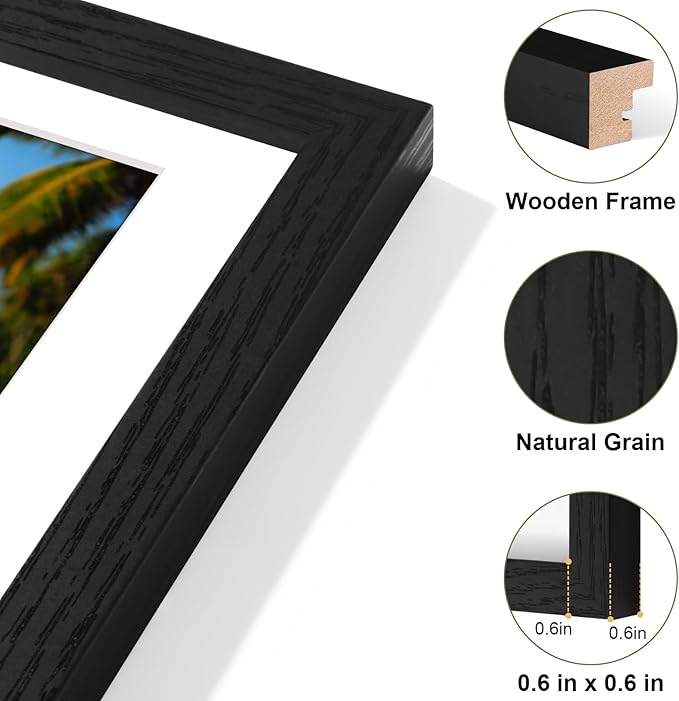 Vittanly 8x14 Picture Frames Collage, Displays 3Pcs 4x6 Pictures with Mat, Collage Picture Frame for Horizontal or Vertical Display, Black, 1 Pack