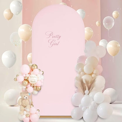 SoarDream Pink Wedding Arch Backdrop Cover 6.6FT Spandex Fitted Pink Wedding Arch Covers Round Top Chiara Arches Backdrop Cover Fabric for Baby Shower Balloon Party Decoration