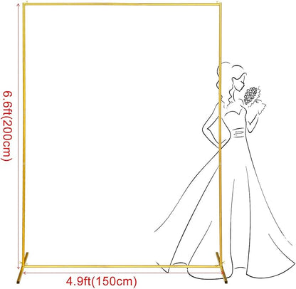 Metal Wedding Arch Backdrop Stand 6.6x5 FT Gold Square Balloon Arch Frame for Wedding, Birthday Party, Baby Shower Ceremony Decoration