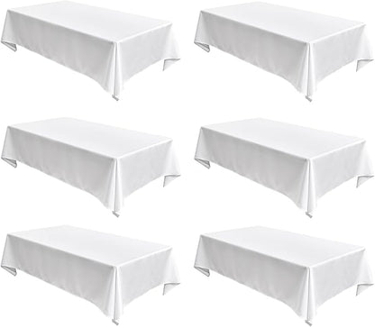Fitable Faux Linen White Tablecloths for 6 Foot Rectangle Tables - 60 x 102 Inch - 6 Pack Fabric Textured Folding Table Clothes Faux Burlap Table Covers for Wedding, Party, Banquet, Birthday