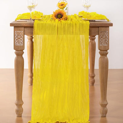 Lemon Yellow Cheesecloth Table Runner 4 Pack Fall Table Runners Boho Gauze 120 Inches Yellow Cheese Cloth Fall Table Decorations for Thanksgiving Wedding Bridal Baby Shower Parties Decor